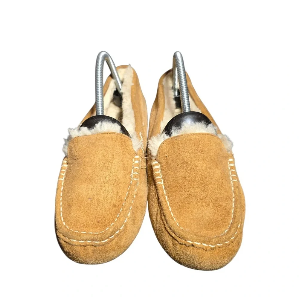 UGG Ascot Slippers Mens‎ 9 Tan Suede Leather Sheepskin Lined Moccasin Shoes
